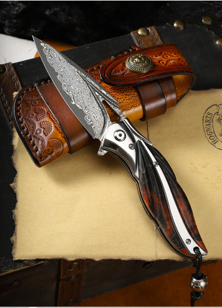 Damascus Steel Blade Folding Knife