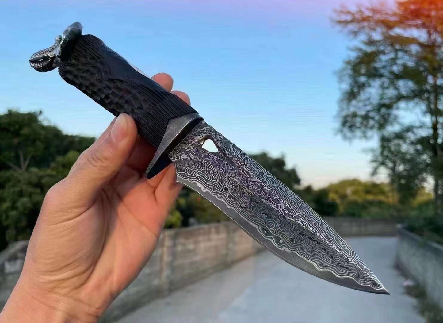 Lucky Elephant Damascus Steel Outdoor Fixed Blade Knife