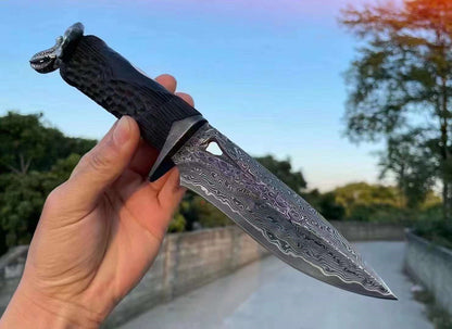 Lucky Elephant Damascus Steel Outdoor Fixed Blade Knife
