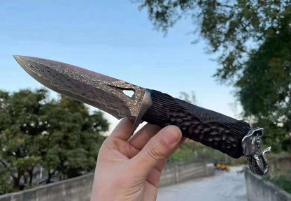 Lucky Elephant Damascus Steel Outdoor Fixed Blade Knife
