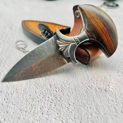 Damascus Pattern 9Cr15Mov Steel Blade Push Knife