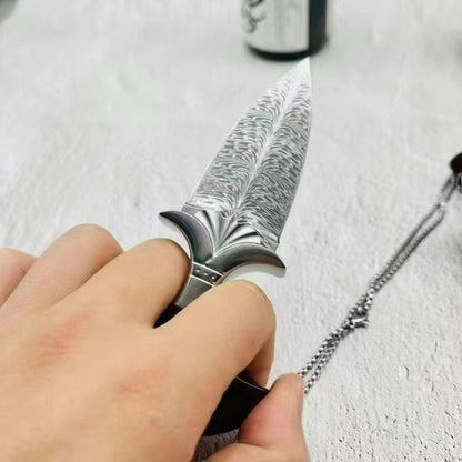 Damascus Pattern 9Cr15Mov Steel Blade Push Knife