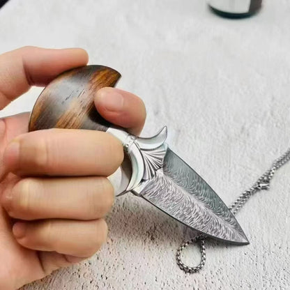 Damascus Pattern 9Cr15Mov Steel Blade Push Knife