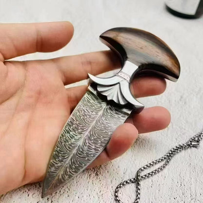 Damascus Pattern 9Cr15Mov Steel Blade Push Knife