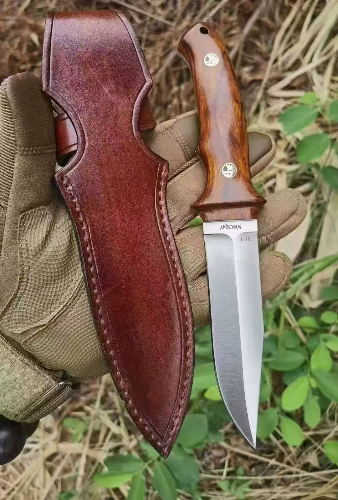 HJF Small Bear W18Cr4v Steel Fixed Blade Knife Bushcraft Knife