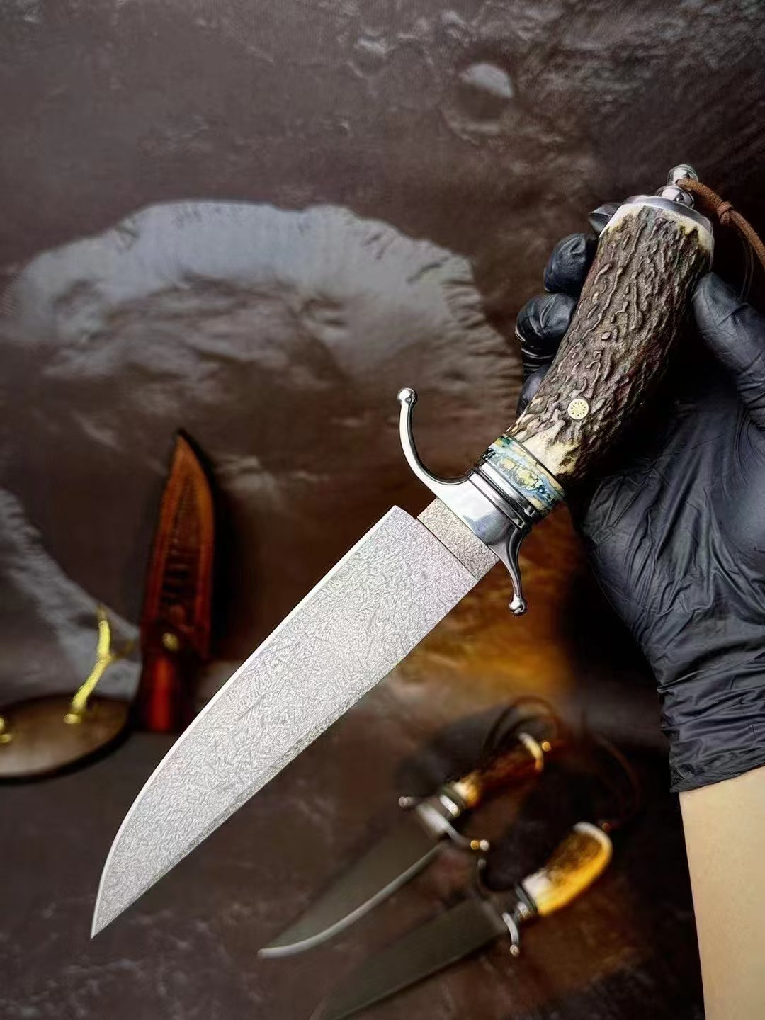 Wasteland Antler Handle Wooz Steel Fixed Blade Bowie Knife