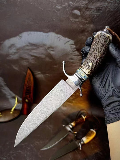 Wasteland Antler Handle Wooz Steel Fixed Blade Bowie Knife