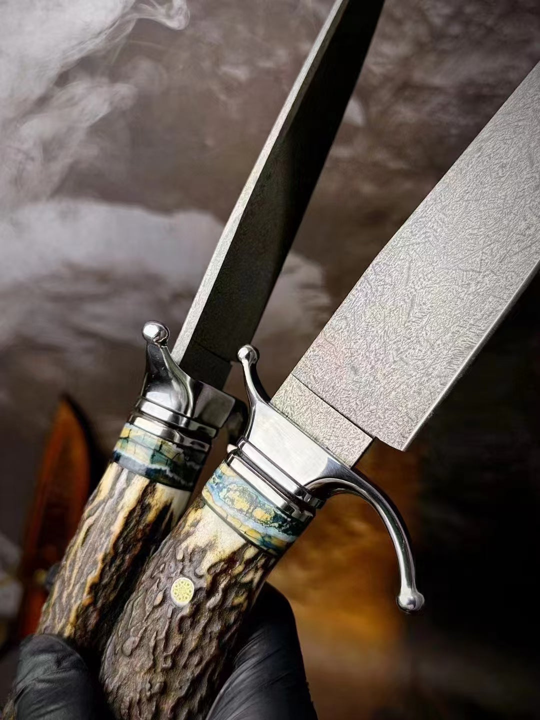 Wasteland Antler Handle Wooz Steel Fixed Blade Bowie Knife