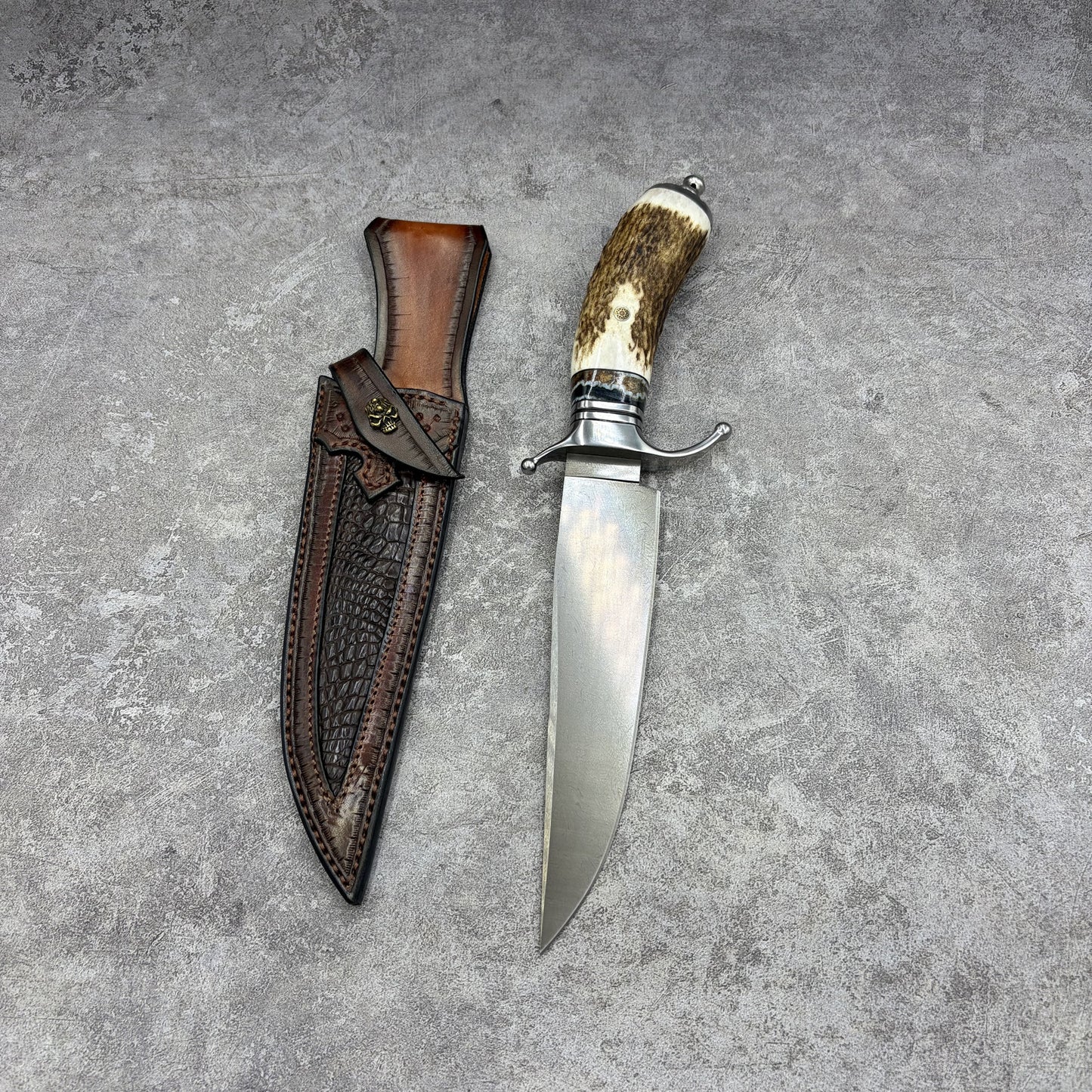 Wasteland Antler Handle Wooz Steel Fixed Blade Bowie Knife