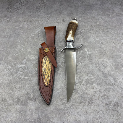 Wasteland Antler Handle Wooz Steel Fixed Blade Bowie Knife