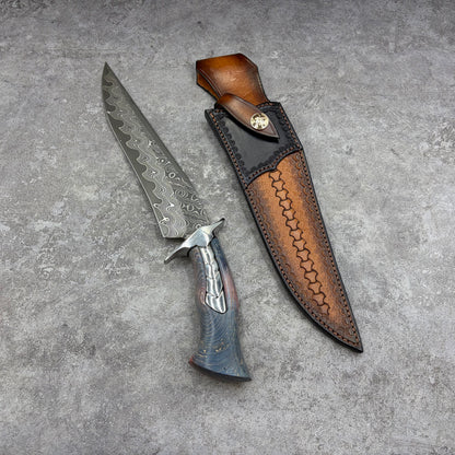 Reclusedge Jade VG10 Damascus Steel Bowie Fixed Blade Knife for Collection