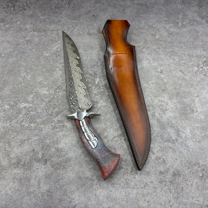 Reclusedge Jade VG10 Damascus Steel Bowie Fixed Blade Knife for Collection