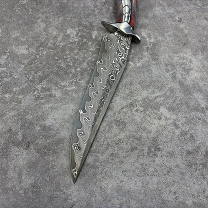 Reclusedge Jade VG10 Damascus Steel Bowie Fixed Blade Knife for Collection