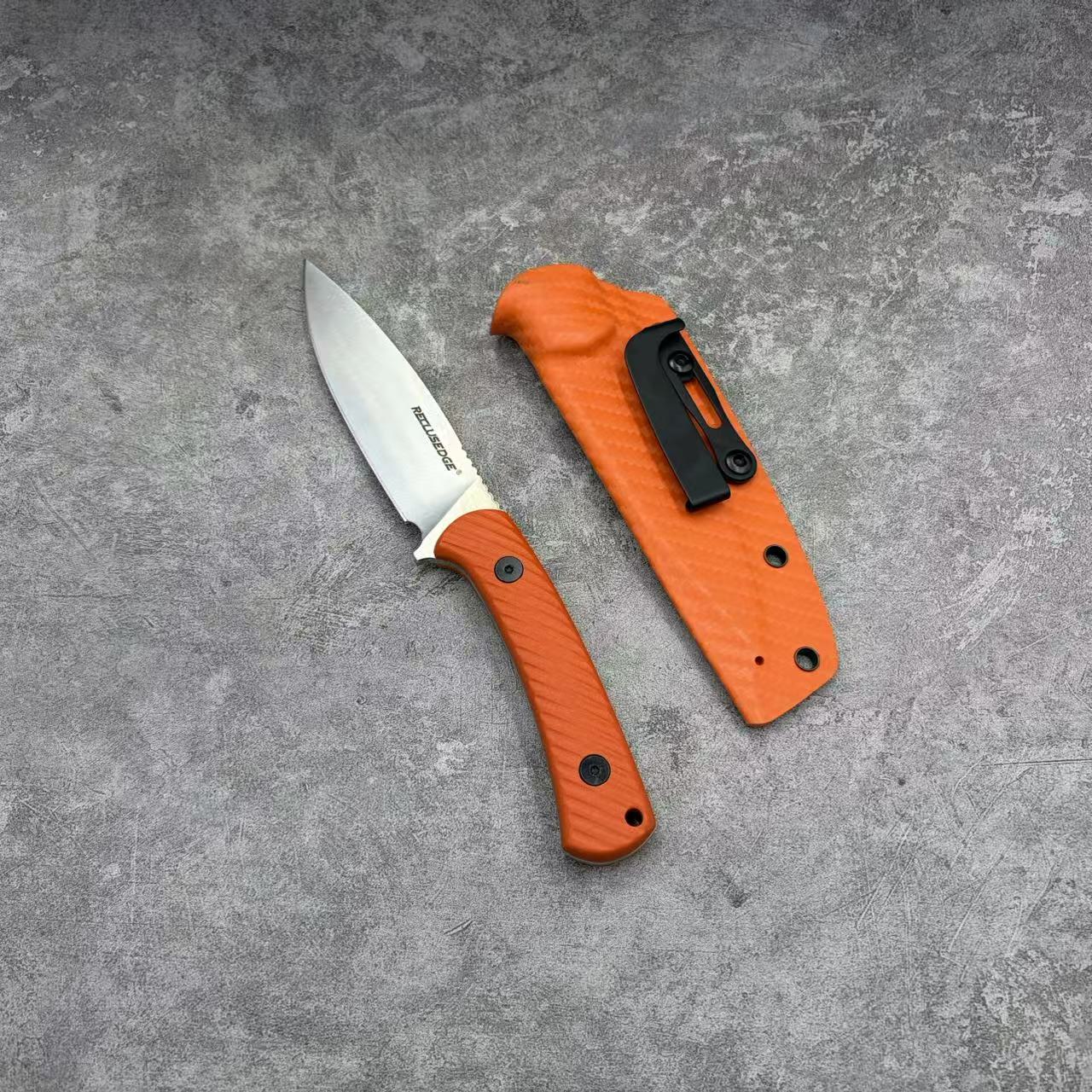 Reclusedge 14C28N Steel Outdoor Small Fixed Blade Knife With Orange Handle