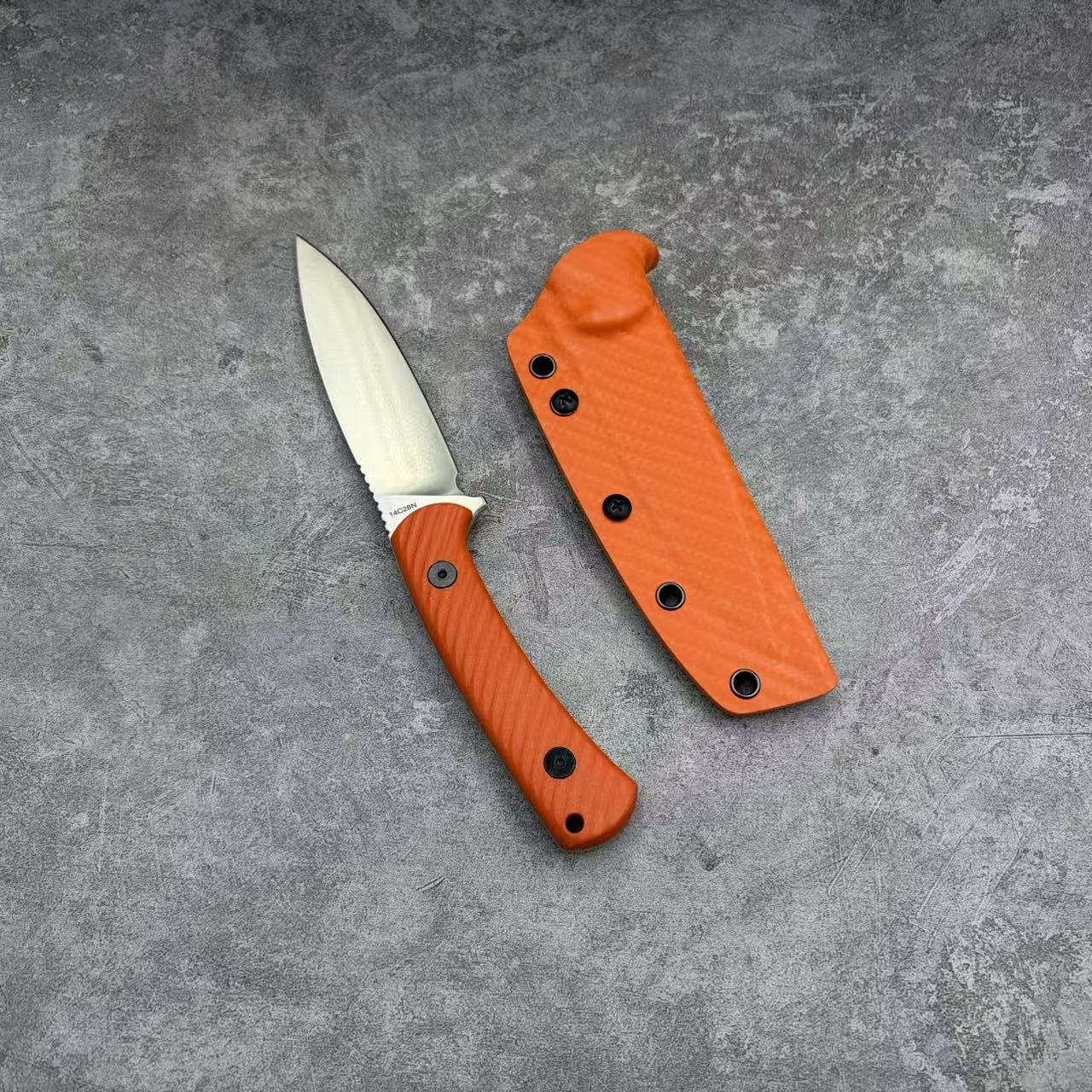Reclusedge 14C28N Steel Outdoor Small Fixed Blade Knife With Orange Handle