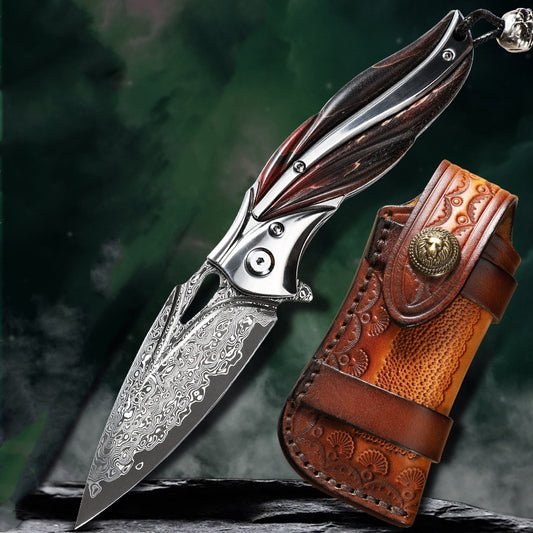 Damascus Steel Blade Folding Knife