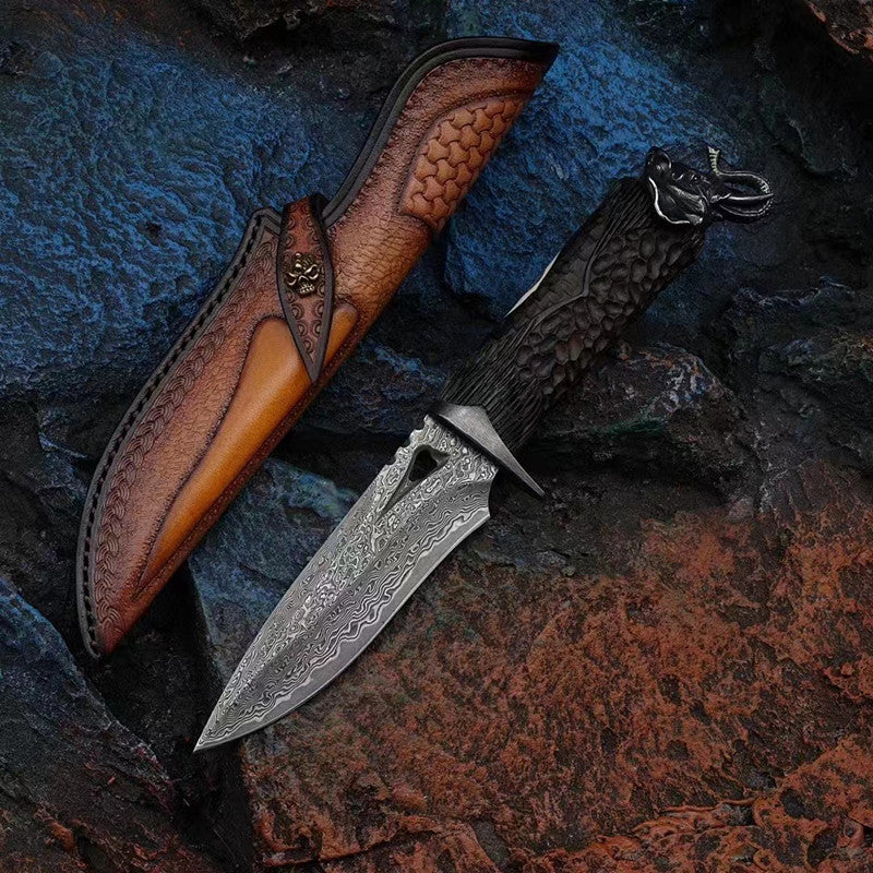 Lucky Elephant Damascus Steel Outdoor Fixed Blade Knife