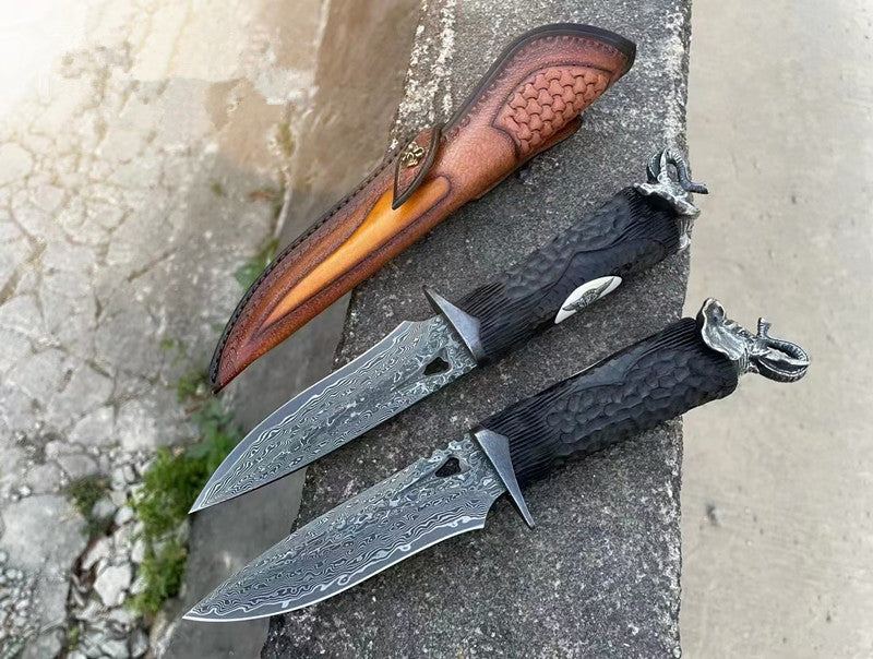 Lucky Elephant Damascus Steel Outdoor Fixed Blade Knife