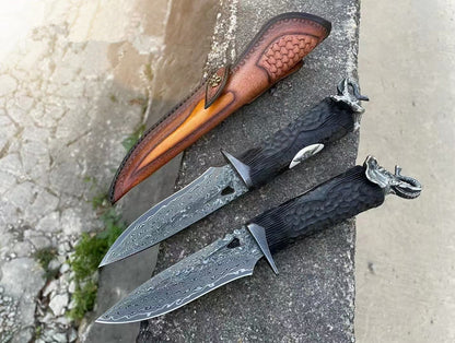 Lucky Elephant Damascus Steel Outdoor Fixed Blade Knife