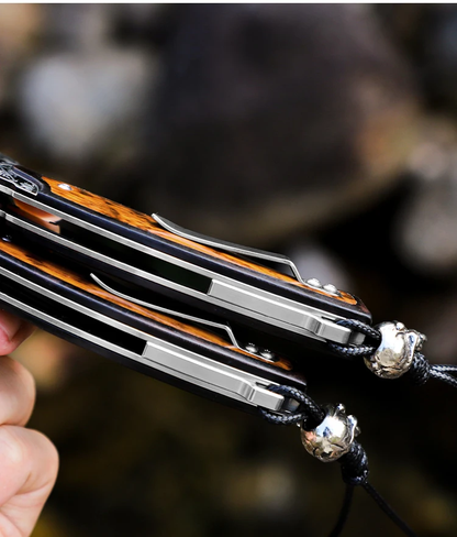 Damascus Steel Blade Folding Knife with Snakewood Handle